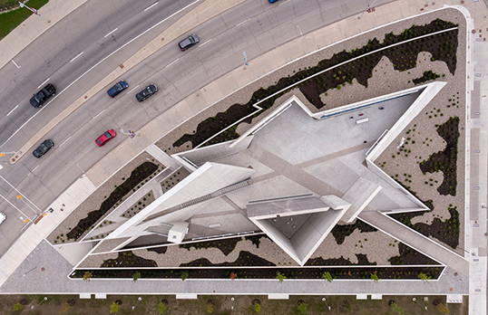 Aerial view of the National Holocaust memorial in Ottawa, Canada