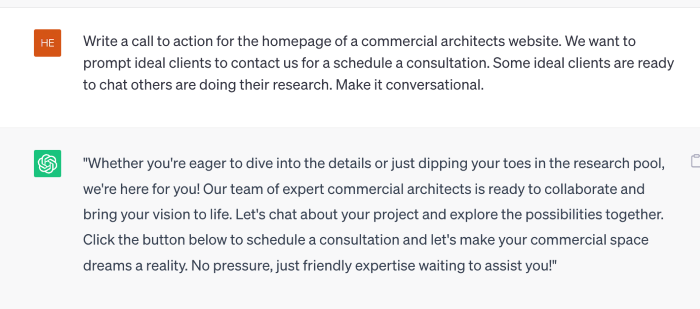 Good example of ChatGBT website prompt for architectspng