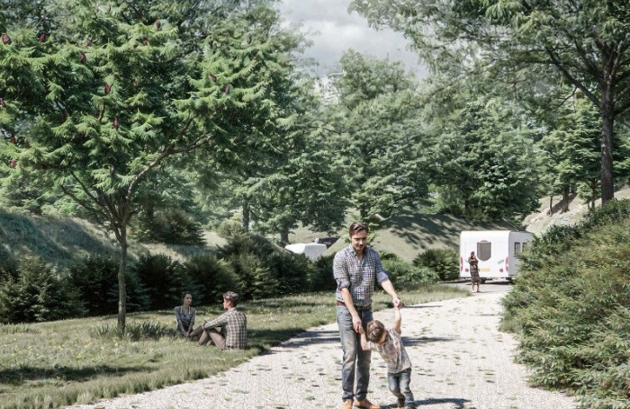 Father and son playing on a traveller site renderjpg