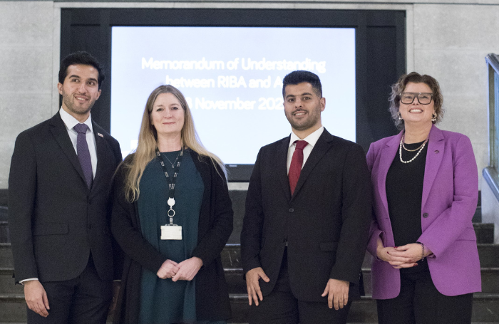 From left, Fahad Alswilem, Manager of Partnerships Engineering at the ADC, Laura Webb, Executive Director Membership Experience at RIBA, Faris Alqadhiebi, Director of International and National Partnerships at the ADC and Emma England Head of Programme Delivery RIBA International Membership Experience