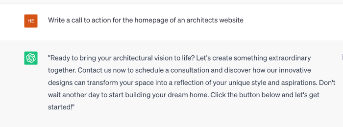 Limited ChatGBT prompt for an architects websitepng
