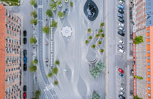 Aerial view of Superkilen park in Copenhagen
