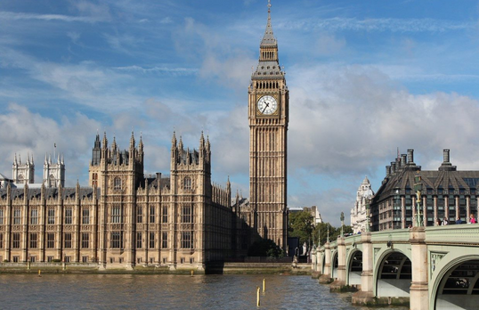 Big Ben clock tower and Parliament from bridge view