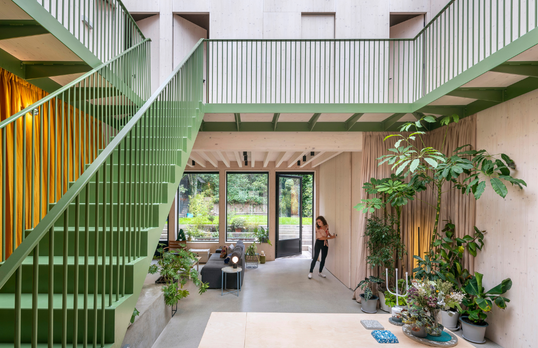Green House stairs and atrium with plants