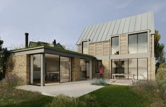 A semi-modern family home with grey slate roofing