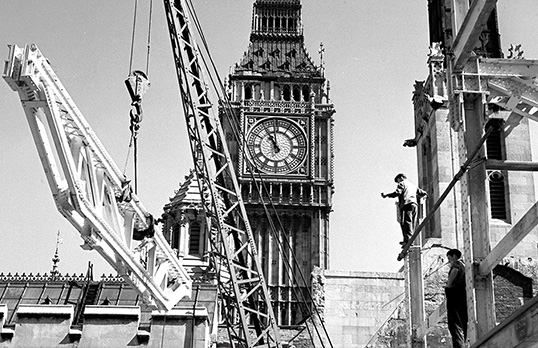 Reconstruction of the Houses of Parliament, Palace of Westminster, London, following war damage (detail)