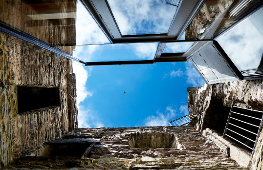 Pele Tower House central open space looking upward