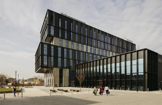 Modern multi-storey facilities building with irregular juxtaposition of levels