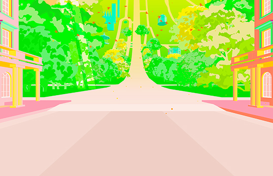 Illustration of Park Crescent, for Playing the Picturesque exhibition at RIBA