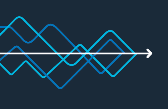 RIBA Horizons multicoloured blue graph lines with arrow on navy background