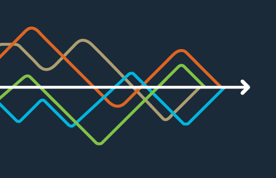 RIBA Horizons multicoloured graph lines and arrow on navy background