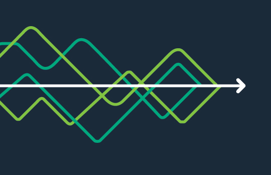 RIBA Horizons multicoloured green graph lines with arrow on navy background