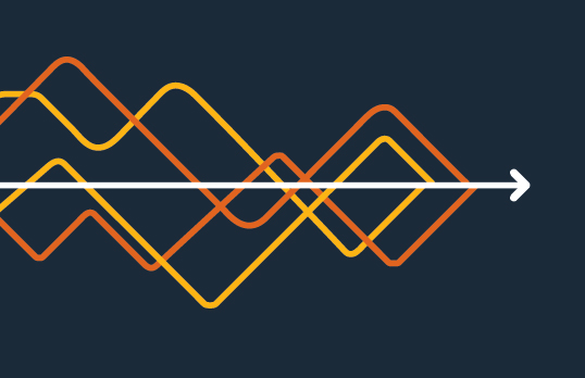 RIBA Horizons multicoloured orange graph lines with arrow on navy background