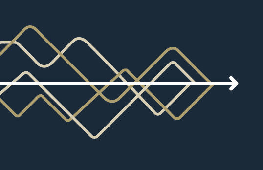 RIBA Horizons multicoloured white and gold graph lines with arrow on navy background