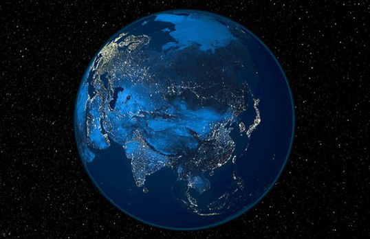 View of earth at night from space
