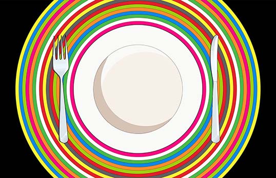 Dish of the Day plate and rainbow background