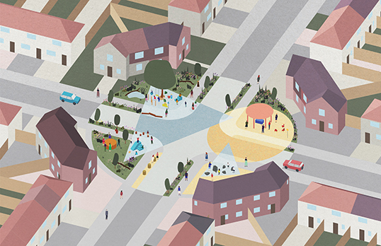 Aerial visualisation of Becontree estate by nimtim architects