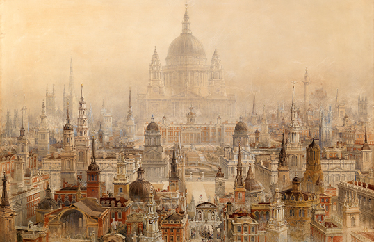 1838 - A Tribute to Sir Christopher Wren” by Charles Robert Cockerell, watercolour churches of London