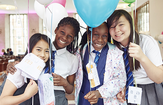 A group of schoolchildren attend ‘Inspire! A celebration of the RIBA National Schools Programme’ at the RIBA, 66 Portland Place, London