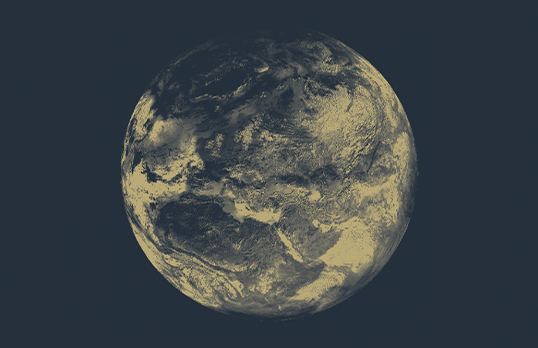 Colourised image of earth - sandy beige globe with navy blue background