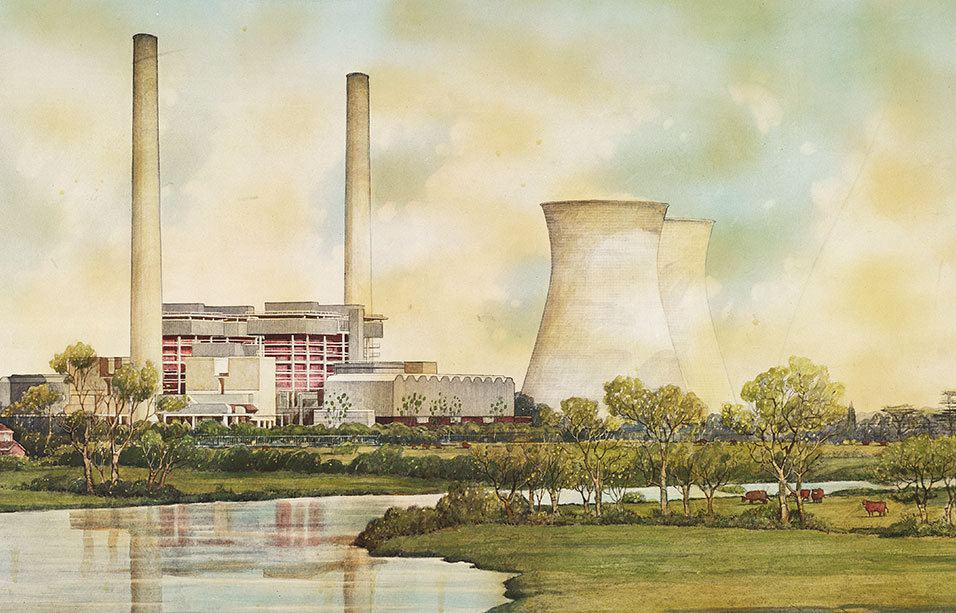 Willington A Power Station, Derbyshire: perspective view - RIBA Collections