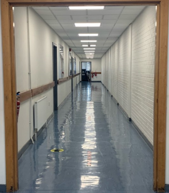 Music Department corridor, energy-saving lighting