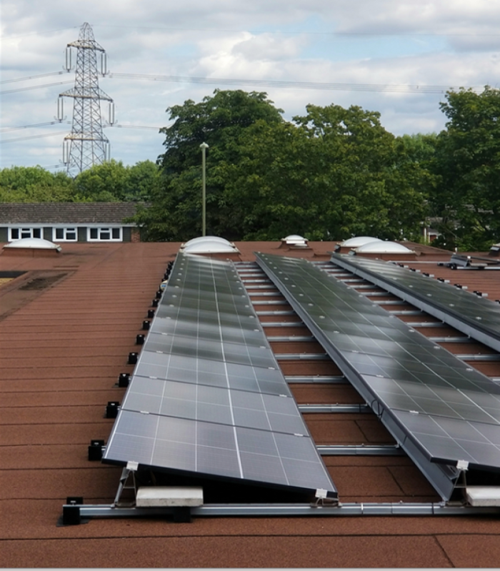 Solar panels on the roof of a school
