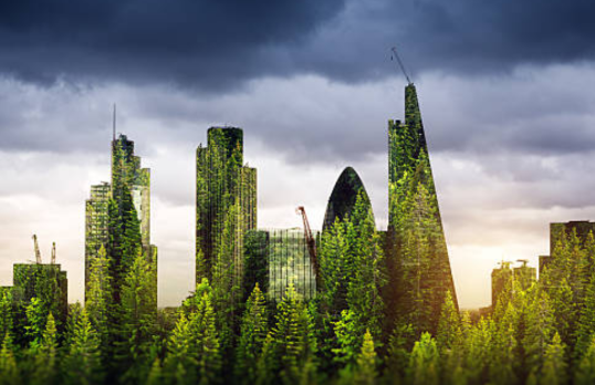London skyline with living walls