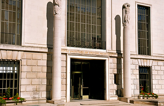 Exterior doors of 66 Portland Place, headquarters of the Royal Institute of British Architects