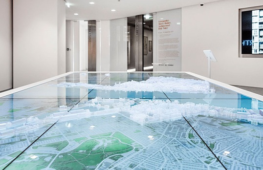 Digital 3D-printed city model of Liverpool in the City Gallery of RIBA North