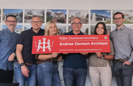 Andrew Davison Architects team with RIBA site signboard