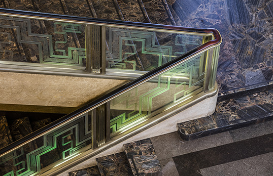 Engraved glass balustrade of central staircase, 66 Portland Place