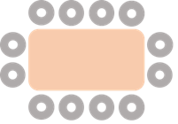 Grey circles around a rectangular orange boardroom table graphic