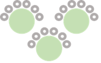 Grey circles in a cabaret style around three green circular tables 