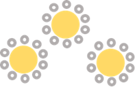 Grey circles around three circular yellow tables
