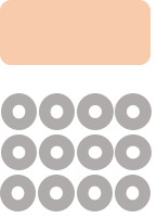 Three rows of grey circles facing a light orange rectangular stage