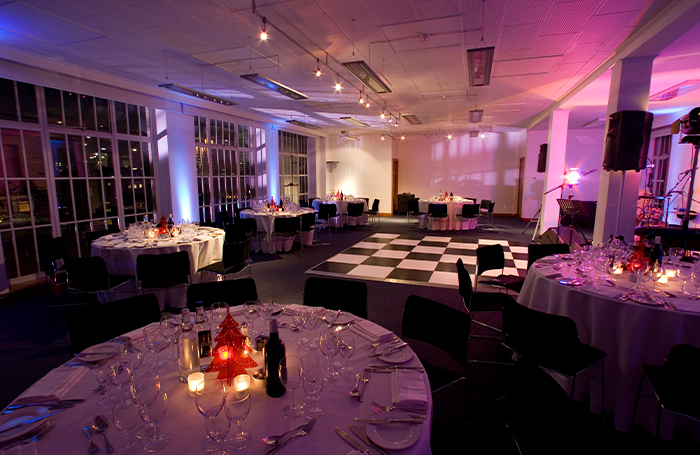 Wren Room with tables decorated for Christmas