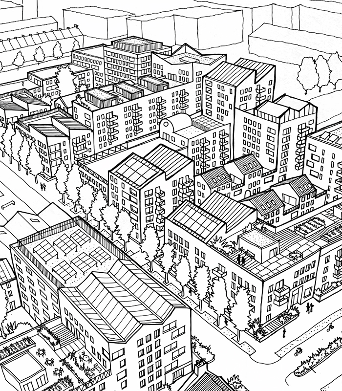 AI generated sketch of a street view by Arka Works