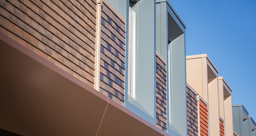 Bluebird windows and roof close up