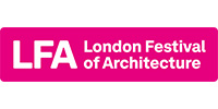 Fuchsia logo for London Festival of Architecture featuring abbreviation LFA