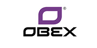 Obex logo with stylised O in purple