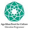 Green geometric emblem with Aga Khan Trust for Culture - Education Programme text below in black