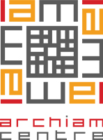 Red yellow and grey geographic logo for Archiam Centre