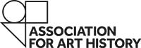 Black outlined shapes and black text logo - Association for Art History 