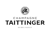 Champagne Taittinger black logo with knight crest at top