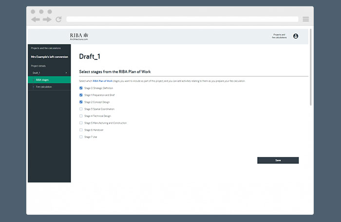 Plan of Work stages in the RIBA Fee Calculator